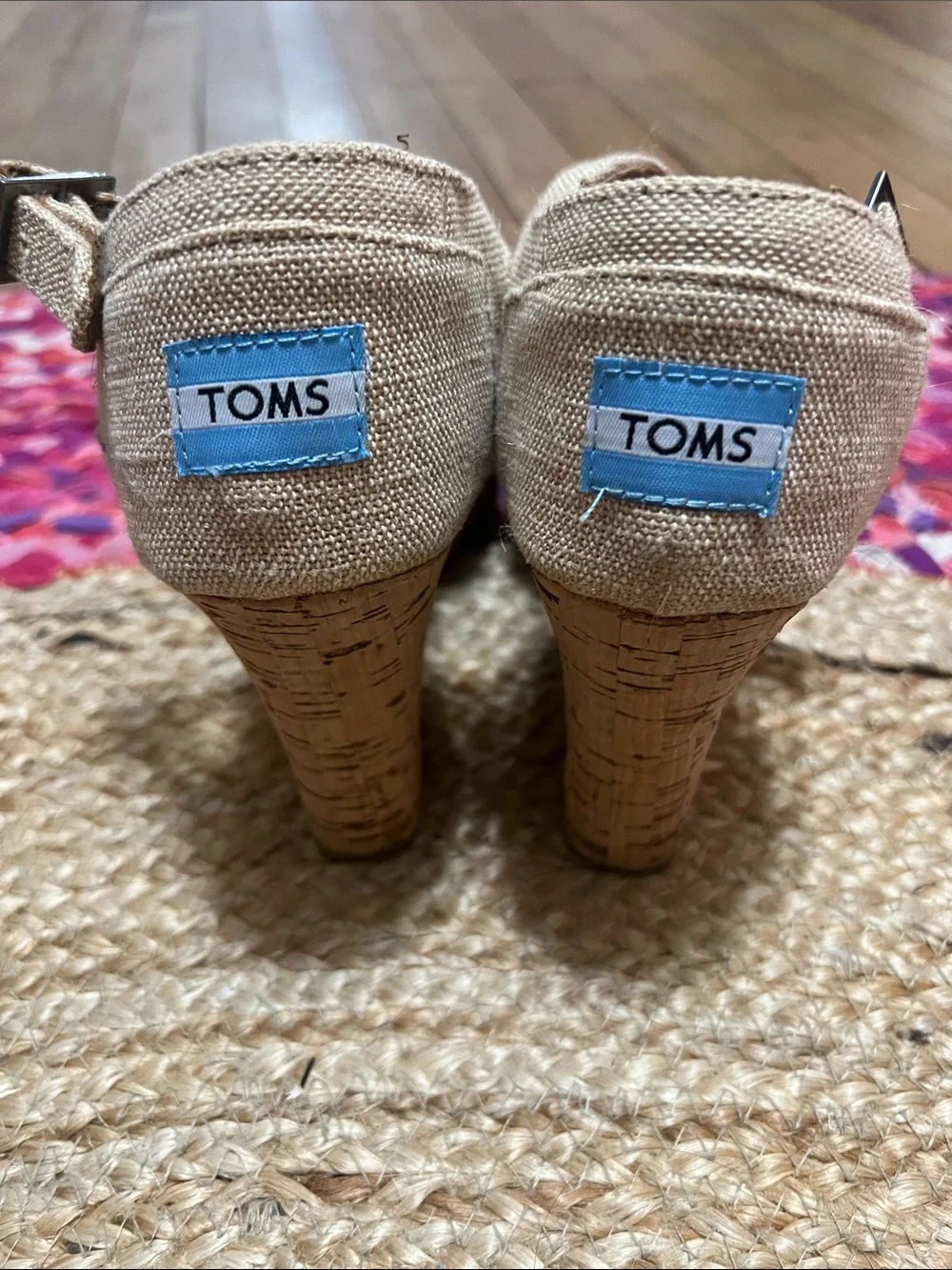 TOMS Beige Crisscross Ankle-Strap Wedge Sandals excellent condition